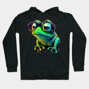 Synthwave/Retrowave neon FROG with Glasses Hoodie